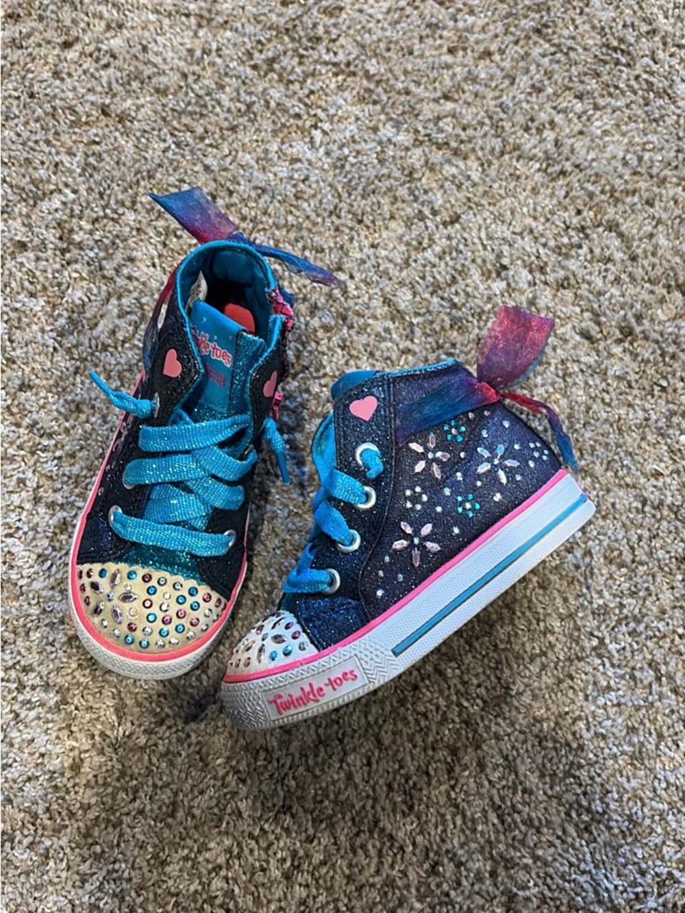 Skechers Twinkle Toes Girls' Blue Glitter High-Top Sneakers